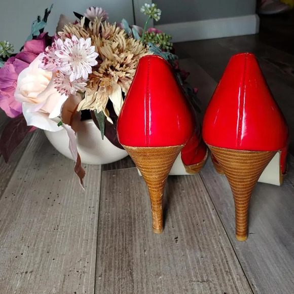 MOSSIMO PATENT LEATHER CHERRY RED OPEN TOE PUMPS HIGH HEELS SIZE 9.5 - Picture 8 of 12